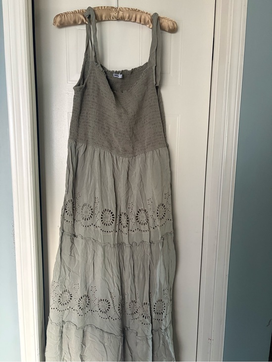Dresses & Skirts - Smocked Eyelet Maxi Dress - Sage Green